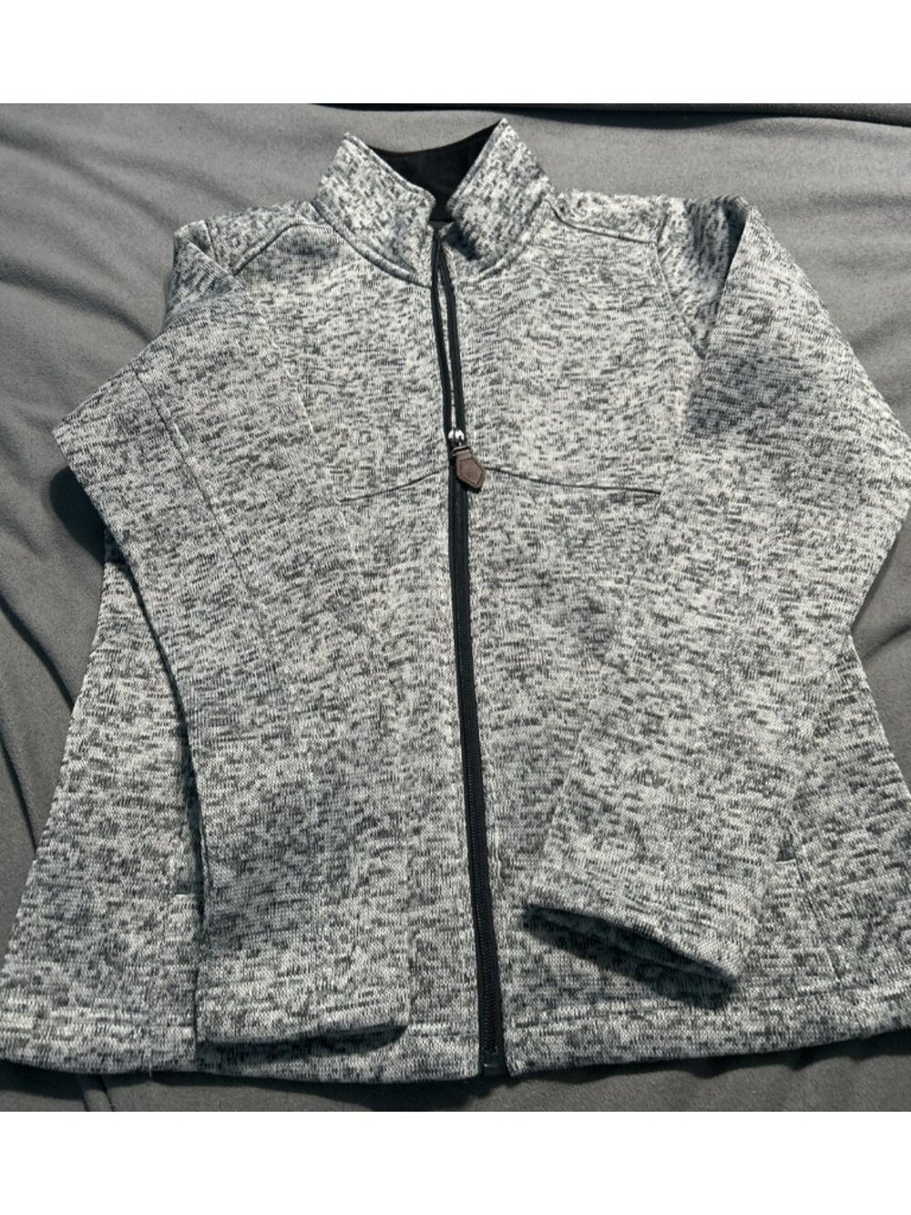 Gray Womens Full-Zip Jacket Mock Neck Textured Knit Design Long Sleeve Good Cond